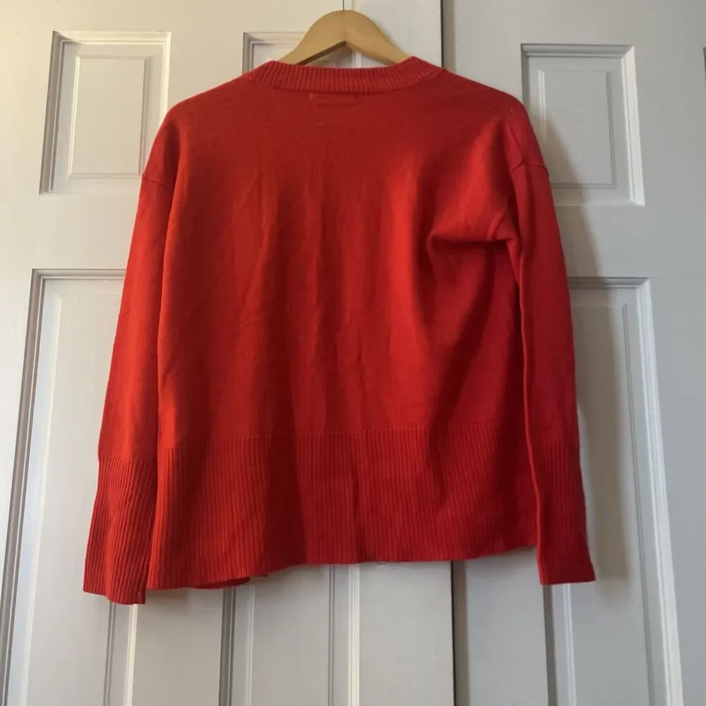 WoolOvers Red Open Front‎ Cardigan Small 90% Merino Wool 10% Cashmere Pockets